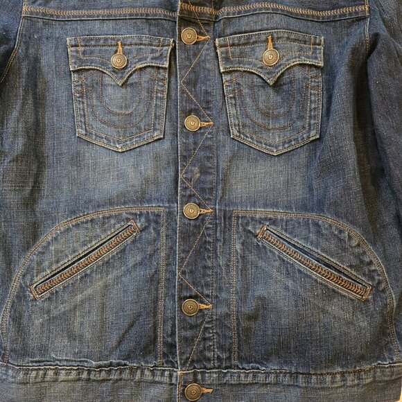 True Religion Mens Danny Denim Jacket XXXL 3X Large Blue Jean Jacket Pockets But - Picture 6 of 10
